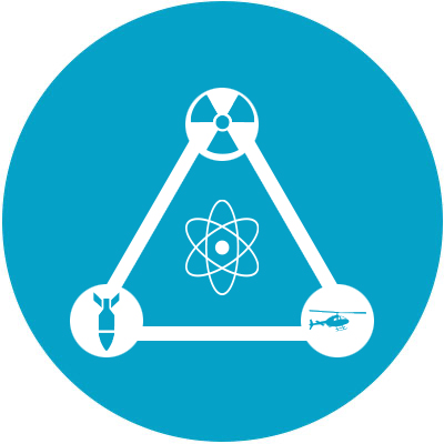 Triangle icon with atomic symbol